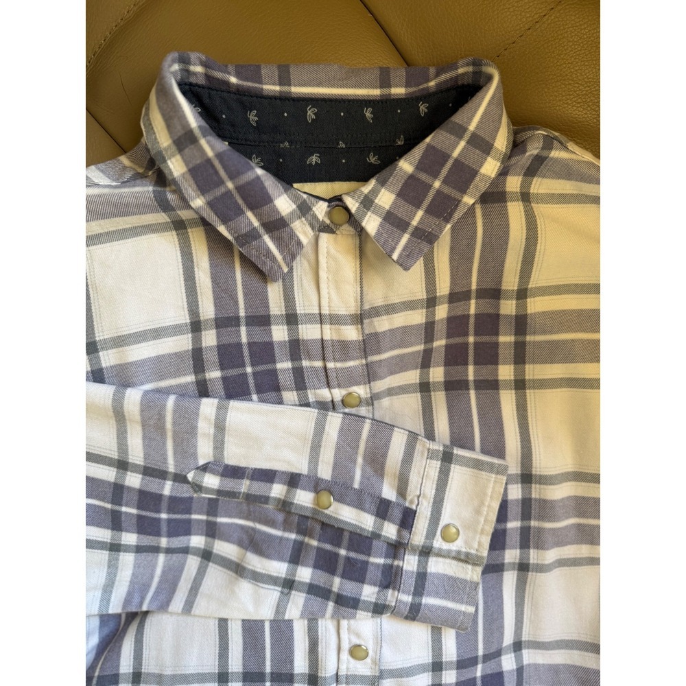 Jachs Girlfriend Womens Large Plaid Flannel Snap Front Shirt Blue White Fleece